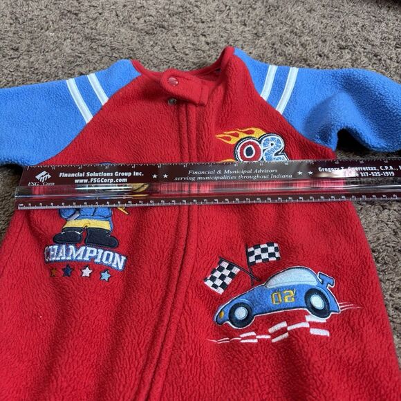 Okie Dokie Fleece Red Sleeper Boys Size 18m Zip Up Warm Footed Pajamas Race Car - Picture 15 of 16